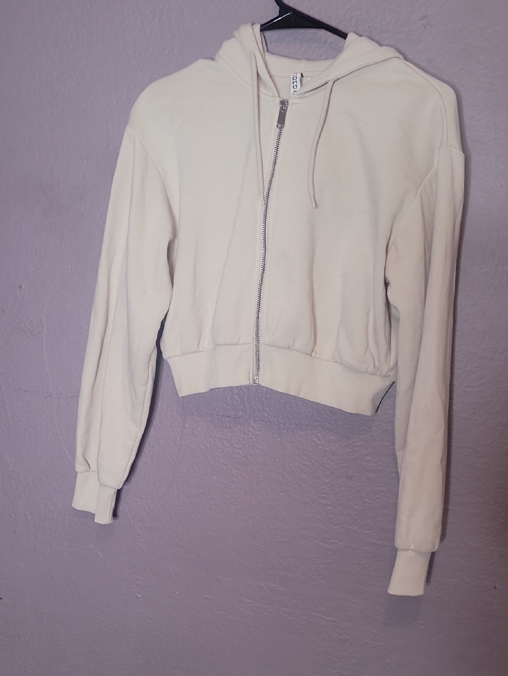 H&M Cropped Zip Hoodie in Off-White